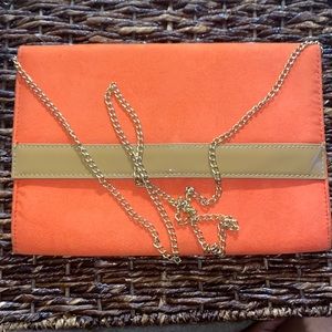 Orange Crossbody/Clutch w/ Gold chain & Tan stripe